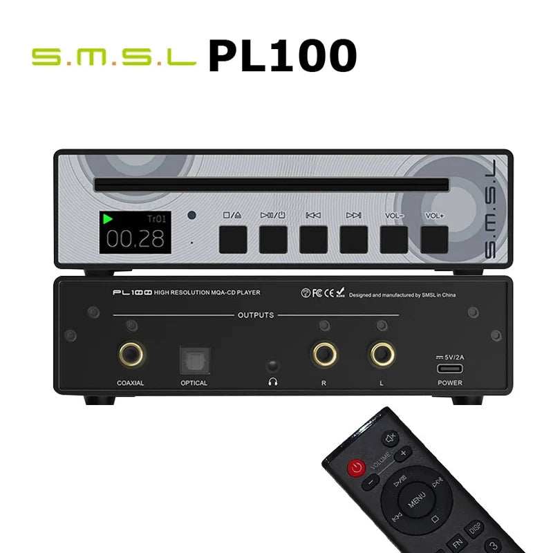 SMSL PL100 CS43131 Chip CD Player Output Power 30Ω 60mW RCA /3.5mm earphone /Coaxial/Optical Output with Remote Control - OZYMP Gear Lab