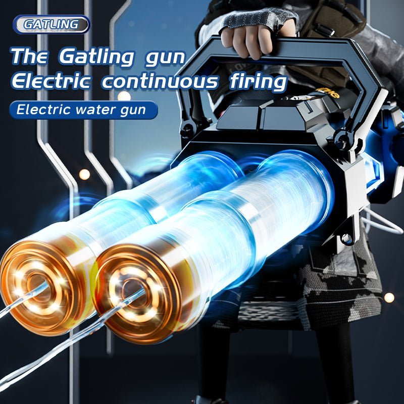 Double-Barrel Gatling – Full-Auto Water Blaster with Rotating Barrels & LED Strobe - OZYMP Gear Lab